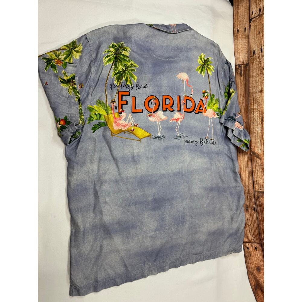 Tommy Bahama Men’s "Greetings From Florida" Flamingo Silk Hawaiian Shirt Size XL - Picture 5 of 14